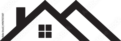 Stylized house roof with chimney and window home building