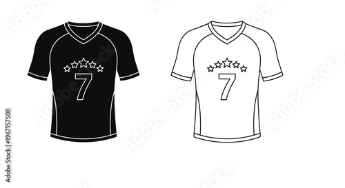 Two American volleyball jerseys with number seven and stars black and white silhouette