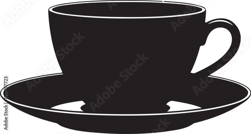 Black tea cup and saucer silhouette white
