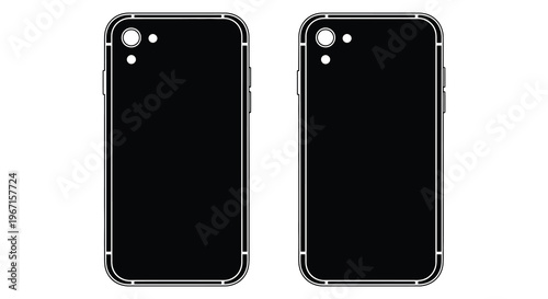 Two smartphone mockups presented in a stark black silhouette high quality