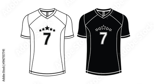 Two sports jerseys with number seven and stars a contrasting design silhouette