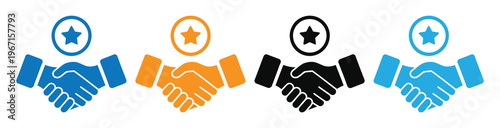 Handshake icons with star ratings in different colors for business concepts vector illustration