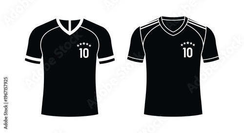 Black sports 10 number jersey design with number ten front and back view silhouette