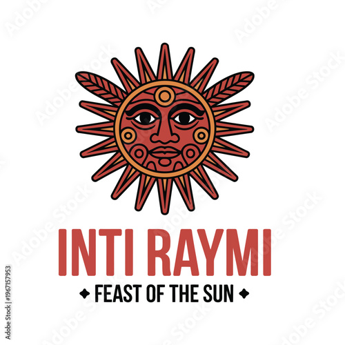 Inti Raymi Sun God Mascot for Festival of the Sun Ancient Inca Vector Illustration