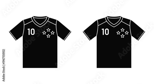 Two sports 10 number jerseys with number ten and stars black and white silhouette