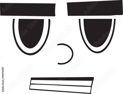 Unimpressed cartoon face vector with disgusted and annoyed expression in black and white. Minimal doodle style illustration, perfect for stickers, emojis, social media and graphic design.