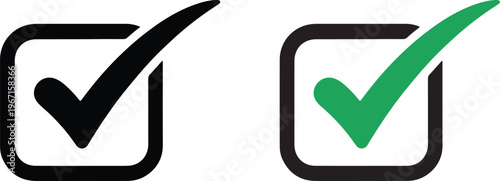Black and Green Check Marks in Square Outlines tick