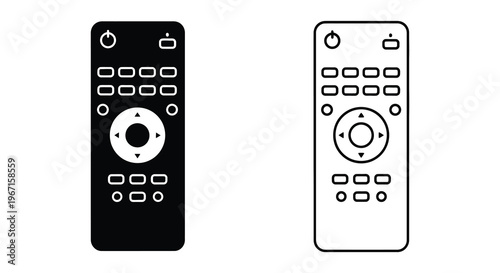 Two remote controls one black and one white presented as a graphic silhouette