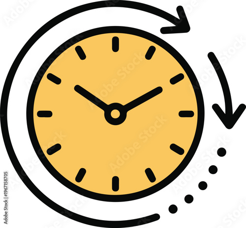 Yellow clock with circular arrows indicating time loop