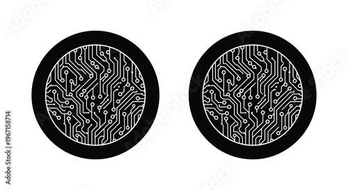 Two circular circuit board designs stark contrast modern aesthetic silhouette