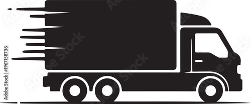 Black truck speeding right with motion lines vehicle