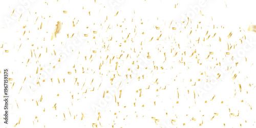 golden confetti pieces falling on a bright white background. scattered array of small light yellow objects creating a subtle pattern. It evokes a sense of delicate randomness.