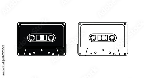 Two cassette tapes one dark and one light shown in a graphic silhouette
