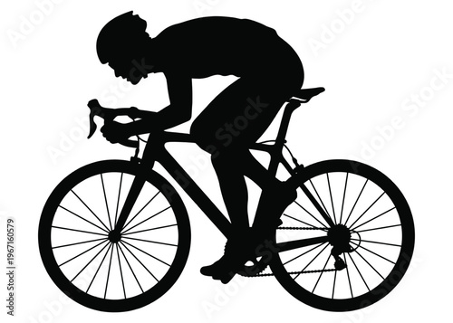 Cyclist Racing Silhouette Vector Side View Isolated on White Background_26