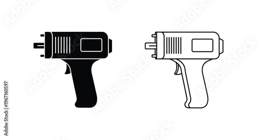 Two futuristic ray guns one filled and one outlined in a striking silhouette