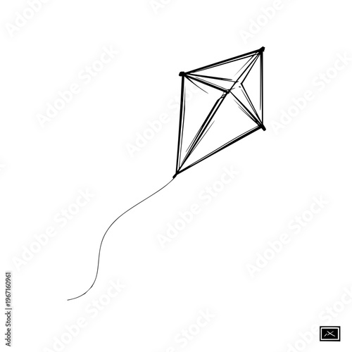 Black Kite Flying High on White Background