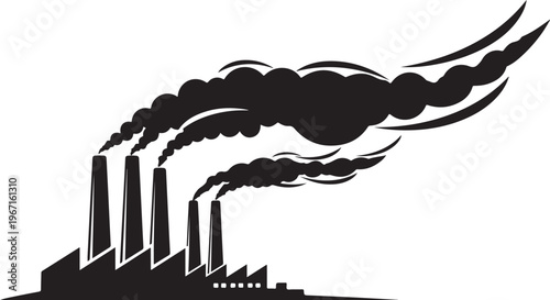 Industrial factory with smokestacks emitting smoke