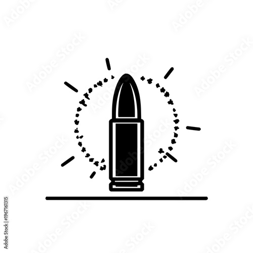 Bullet Flying Fast with Motion Lines on White Background