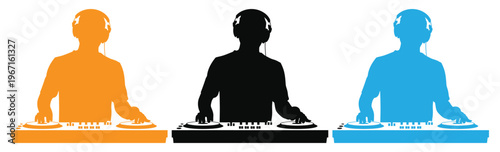 DJ silhouettes in orange, Black, And blue, Isolated on white background icon vector illustration