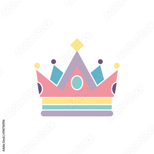 Pastel Crown Icon, Royalty Symbol, Cute Princess Tiara, Isolated on White Background