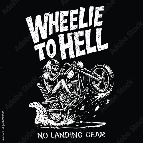 Wheelie to Hell - Skeleton Rider Doing Wheelie on Chopper Motorcycle
