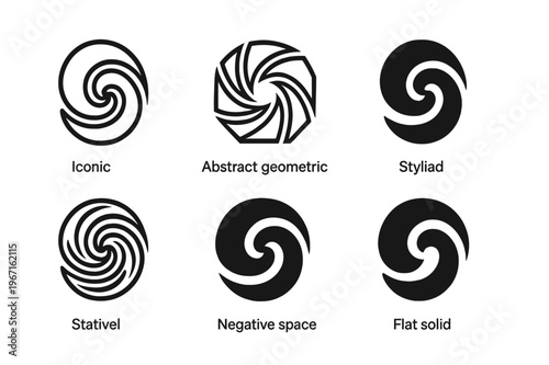 Bookbinding Logo Set. Bookbinding. Icon set. Set Logo of Bookbinding: marbled endpapers swirl. harmonious logo variations of the same emblematic concept, each