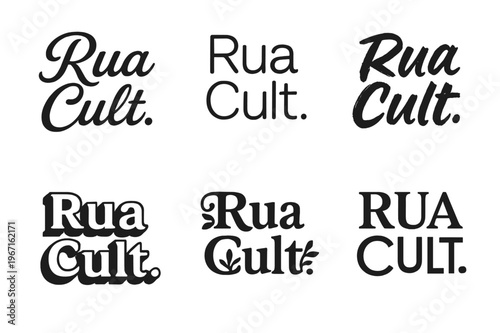 Varied Lettering Grid. Rua Cult. Set lettering. harmonious lettering variations of the same emblematic concept, each with different artistic interpretation