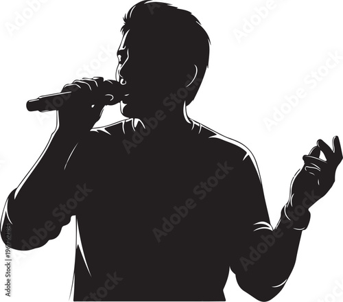 Man singing into microphone silhouette singer musician