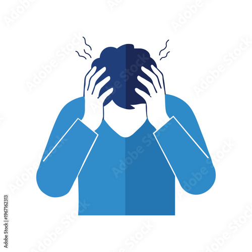 Stressed Man Holding Head Anxiety Stress Mental Health Problem Blue Vector Illustration 