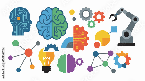 Artificial intelligence, robotics, data science, and innovation concept icons
