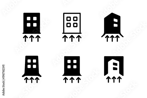 Structural Load Logos. Structural load diagram. Icon set. Set Logo of Structural load diagram: seismic base shear on shear wall. harmonious logo variations of