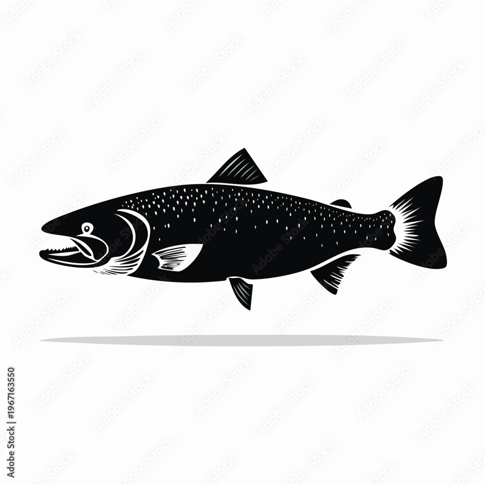 Naklejka premium Silhouette of a Salmon A Striking Black and White Fish