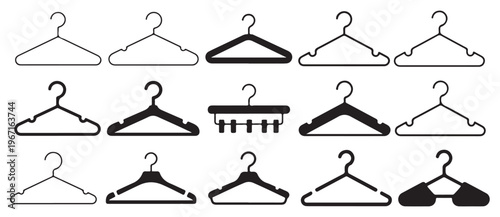 Notched clothes hangers with clips line icons for closet. vector illustration eps 10