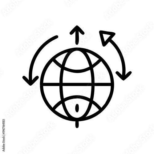 Global expansion icon design in minimalistic style with arrows and globe concept