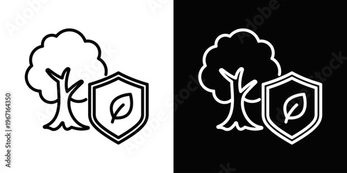Habitat Protection Icon In Black And White Filled Style.