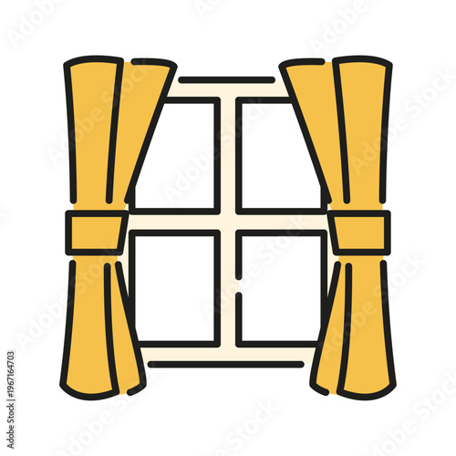 カーテンと窓の新生活インテリアアイコン