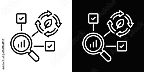 LCA Analysis Icon In Black And White Filled Style.