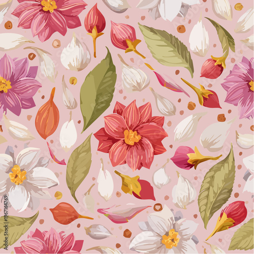 Seamless  Texture with Dried Floral Petals and Fibers