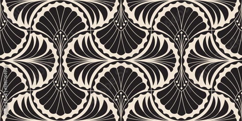 Abstract Floral Vintage Seamless Pattern. Minimalist Floral Abstract Pattern Background. Art Deco Geometric Flower Pattern