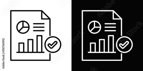 KPI Reporting Icon In Black And White Filled Style.