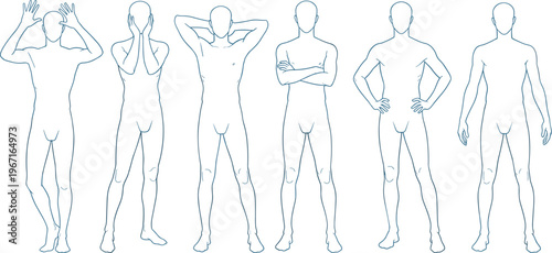 Collection of six human figure line drawings, gesture poses illustration for anatomy study, character design and posture reference – flavector