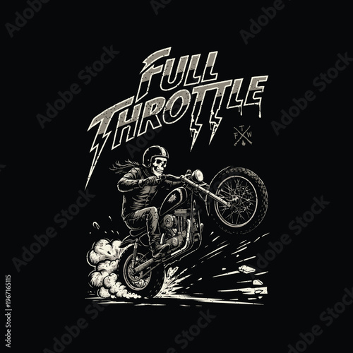 Full Throttle - Skeleton Rider Doing Wheelie on Motorcycle
