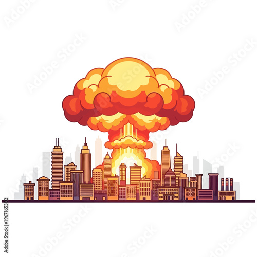 Nuclear Explosion Over City Skyline, Destruction, War, Catastrophe