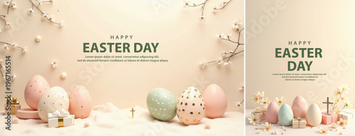 Elegant easter day background, Decorative happy easter day background for website, social media template