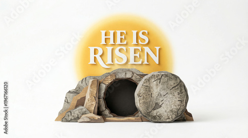 Empty tomb and stone celebrating Jesus resurrection