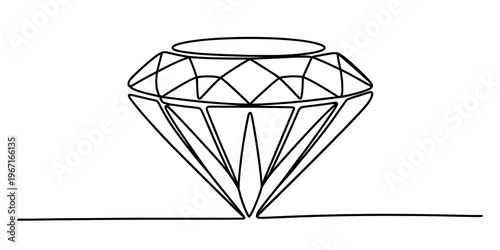 A continuous single line drawing of a brilliant cut diamond isolated on a plain white background. Vector, illustration
