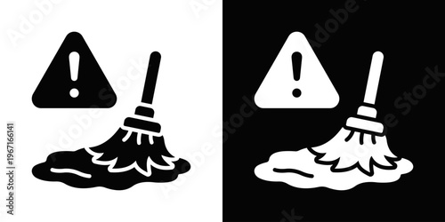 Spill Cleanup Icon In Black And White Filled Style.
