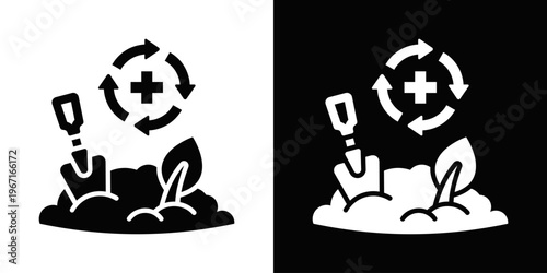 Soil Remediation Icon In Black And White Filled Style.