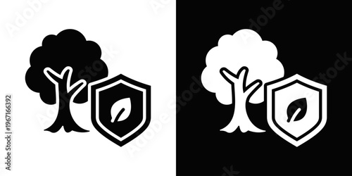 Habitat Protection Icon In Black And White Filled Style.