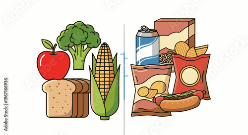 Healthy versus unhealthy food choices depicted with simple illustrations